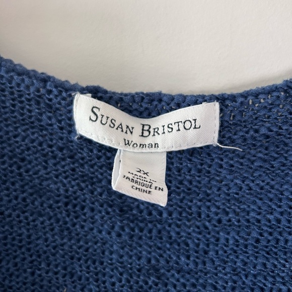 SUSAN BRISTOL Textured Navy Cardigan Lightweight Sweater - Picture 2 of 4